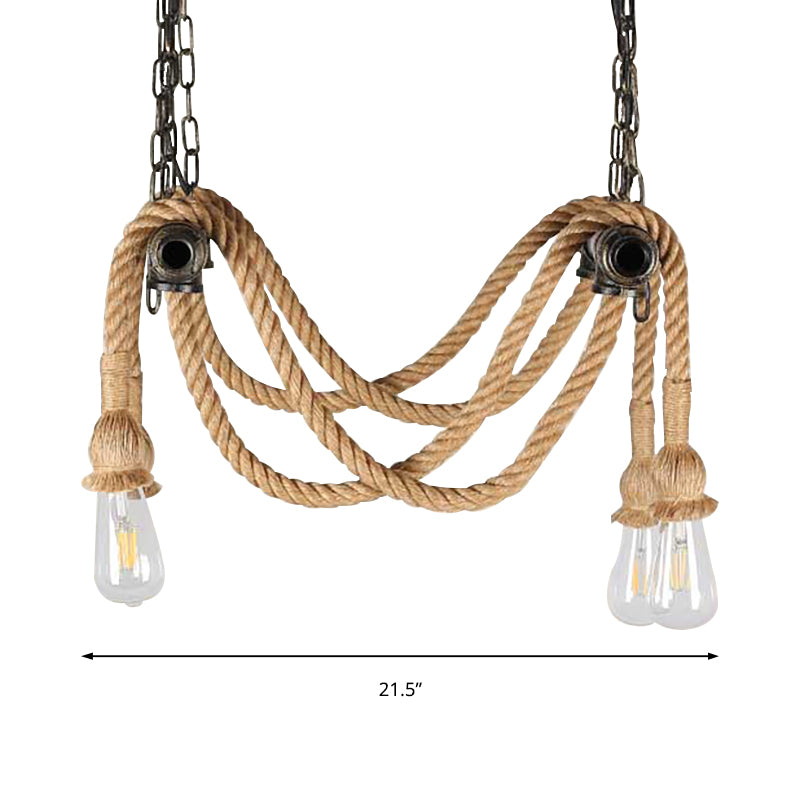 Smeedijzeren bronzen suspensie licht open lamp 4 lichten antieke stijl kroonluchter lamp met henneptouw voor bar