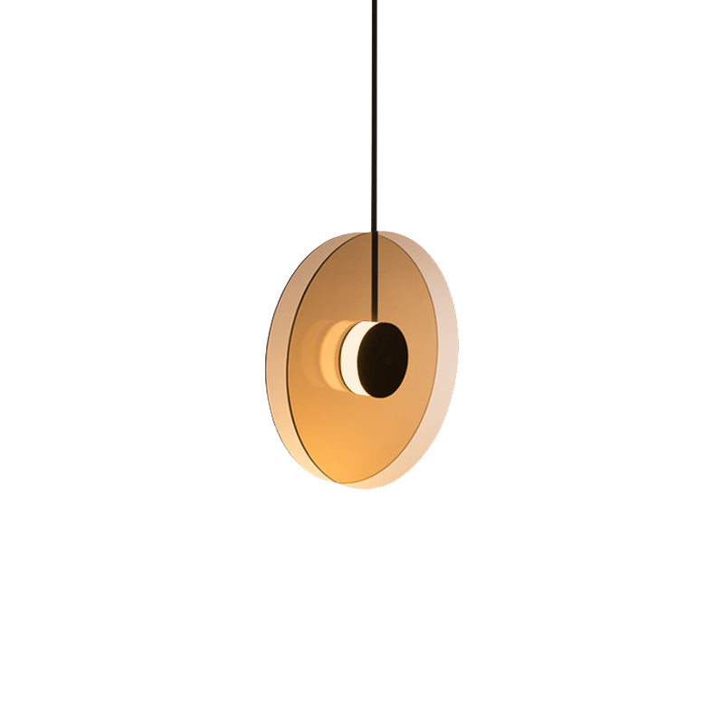 Amber Glass Disc Pendant Lighting with Horizontal/Vertical Design Modern 1 Light Led Hanging Lamp Fixture