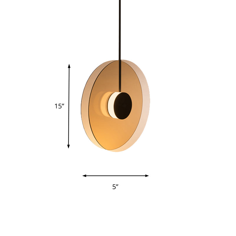 Éclairage pendentif à disque en verre ambre avec conception horizontale / verticale moderne 1 LED LED PRINCIPE LAMPE