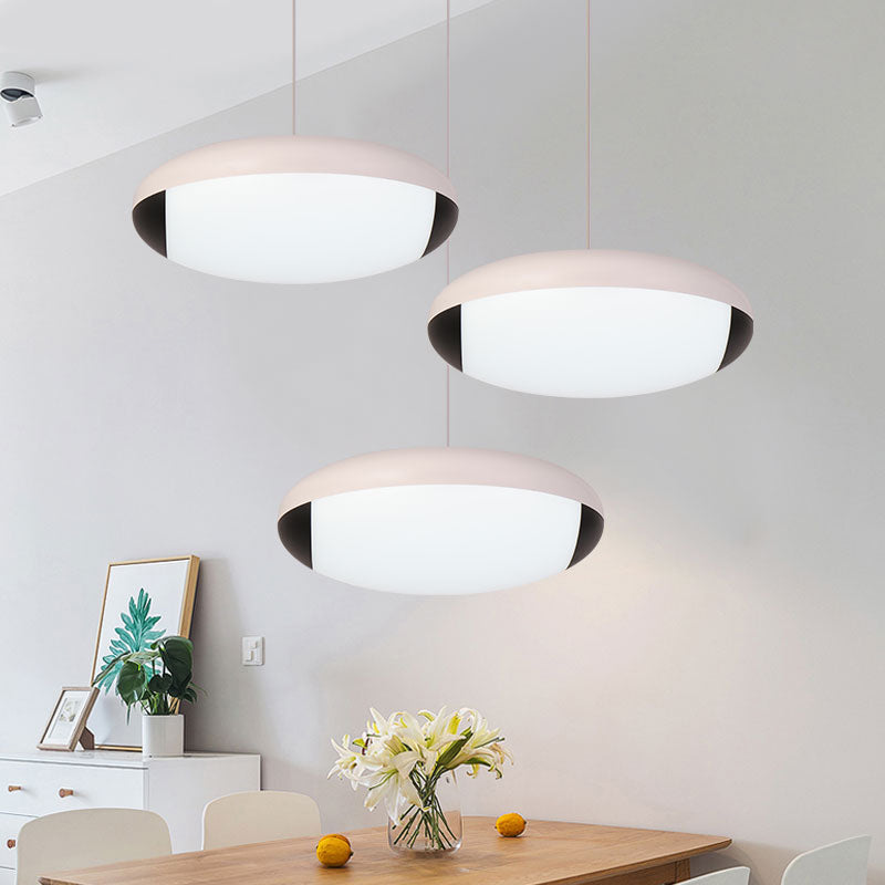 White Elliptical Ceiling Lighting Simplicity LED Metal Pendant Lamp Fixture for Dining Room