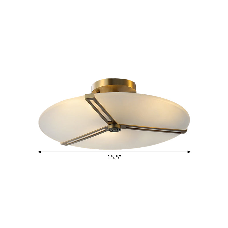 Messing 3-Kopf-Deckenleuchte Vintage Milchglas Uhr Halbflush-Halterung für Schlafzimmer