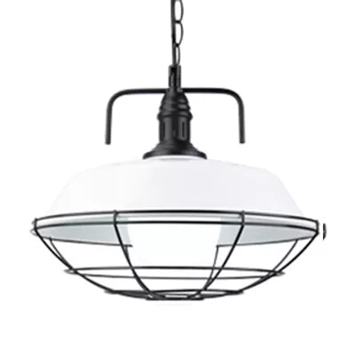 Metal Barn Pendse Lighting Industrial Industrial 14 "/18" W 1 Lámpara de estar de sala de estar con jaula en negro/blanco