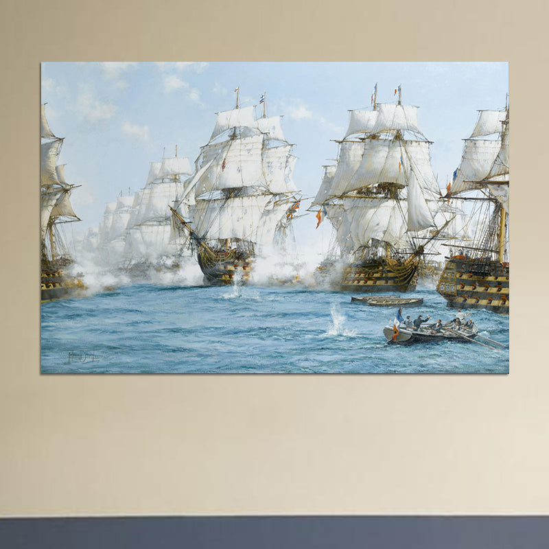 Battle with Pirates Art Print White and Blue Classical Wall Decor for Home Gallery