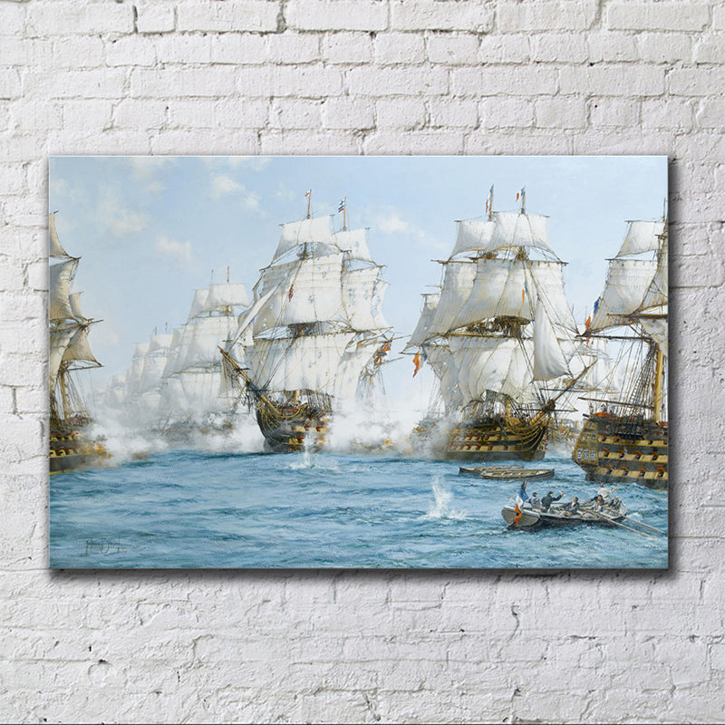 Battle with Pirates Art Print White and Blue Classical Wall Decor for Home Gallery