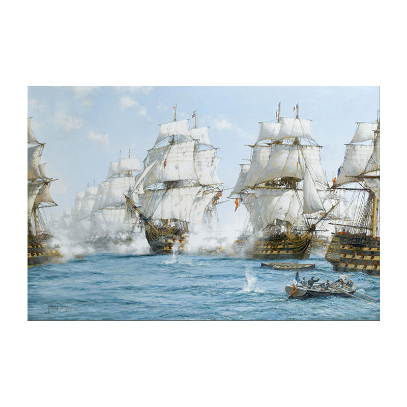 Battle with Pirates Art Print White and Blue Classical Wall Decor for Home Gallery