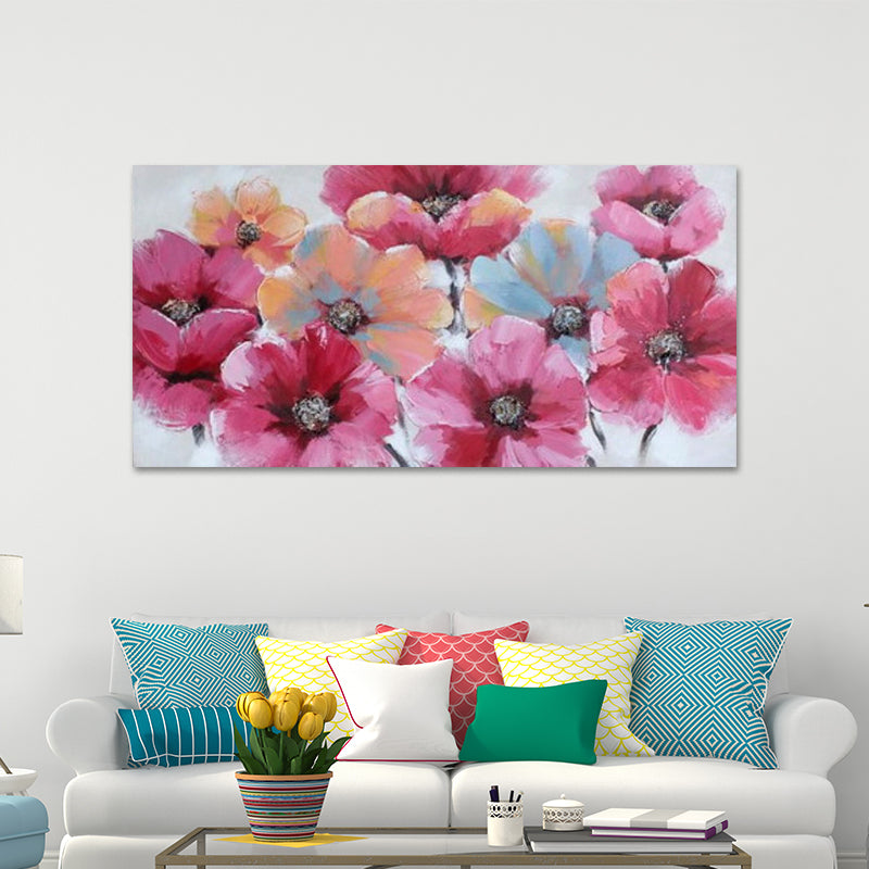 Flower Painting Canvas Art Trendy Beautiful Blossom Wall Decor in Pink for Bedroom