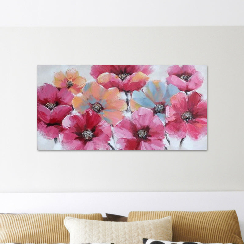 Flower Painting Canvas Art Trendy Beautiful Blossom Wall Decor in Pink for Bedroom