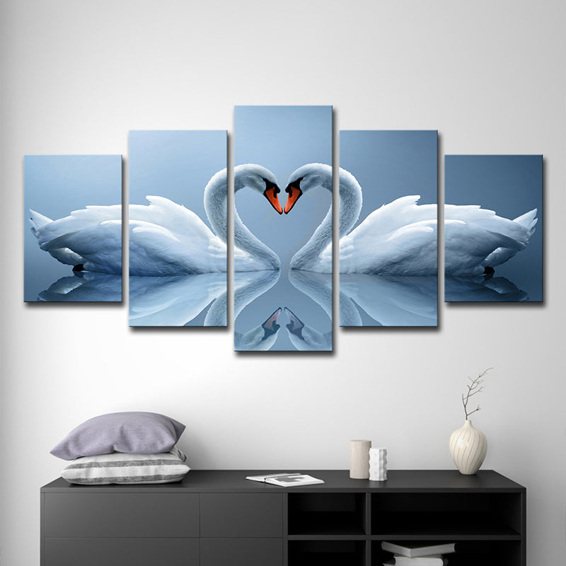 Swans in Love Canvas Art Multi-Piece Contemporary Living Room Wall Decor in Light Blue