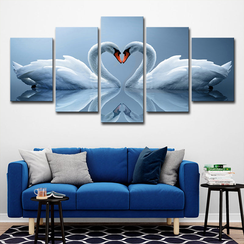 Swans in Love Canvas Art Multi-Piece Contemporary Living Room Wall Decor in Light Blue