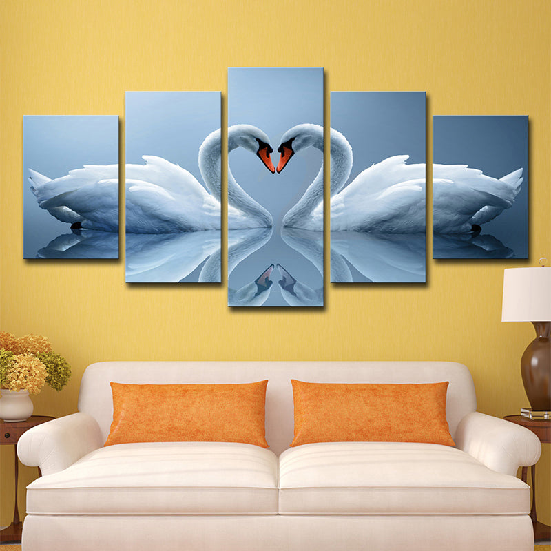 Swans in Love Canvas Art Multi-Piece Contemporary Living Room Wall Decor in Light Blue