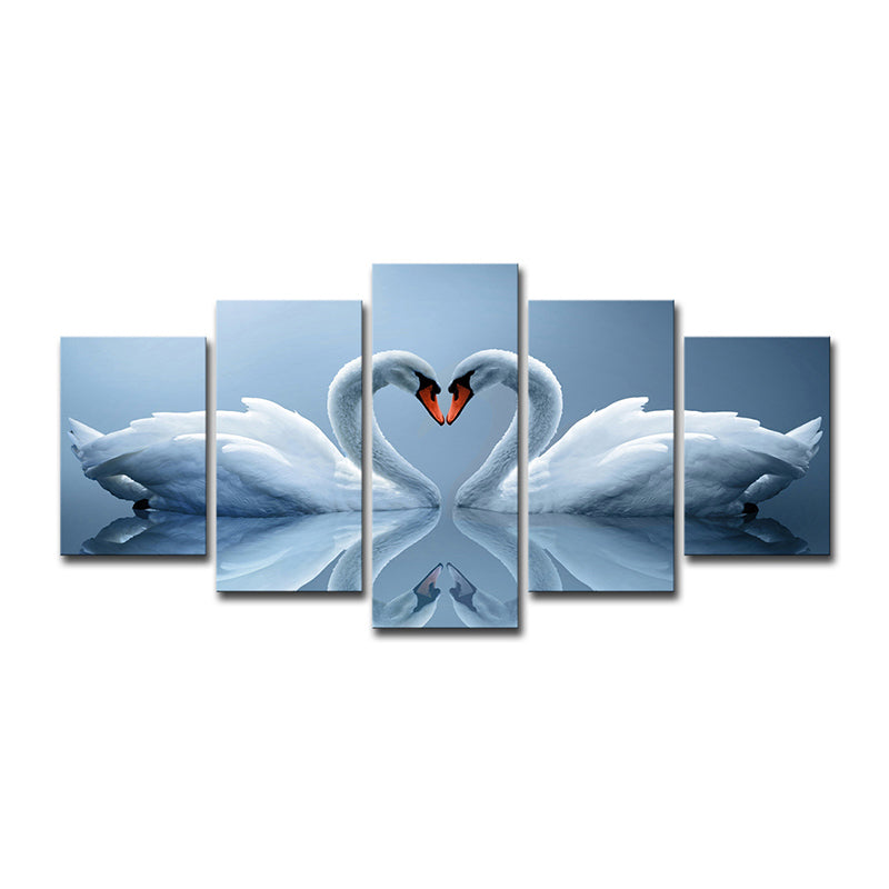 Swans in Love Canvas Art Multi-Piece Contemporary Living Room Wall Decor in Light Blue