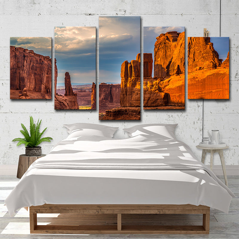 Brown Rock Park Landscape Canvas Multi-Piece Modernist Dining Room Wall Art Print