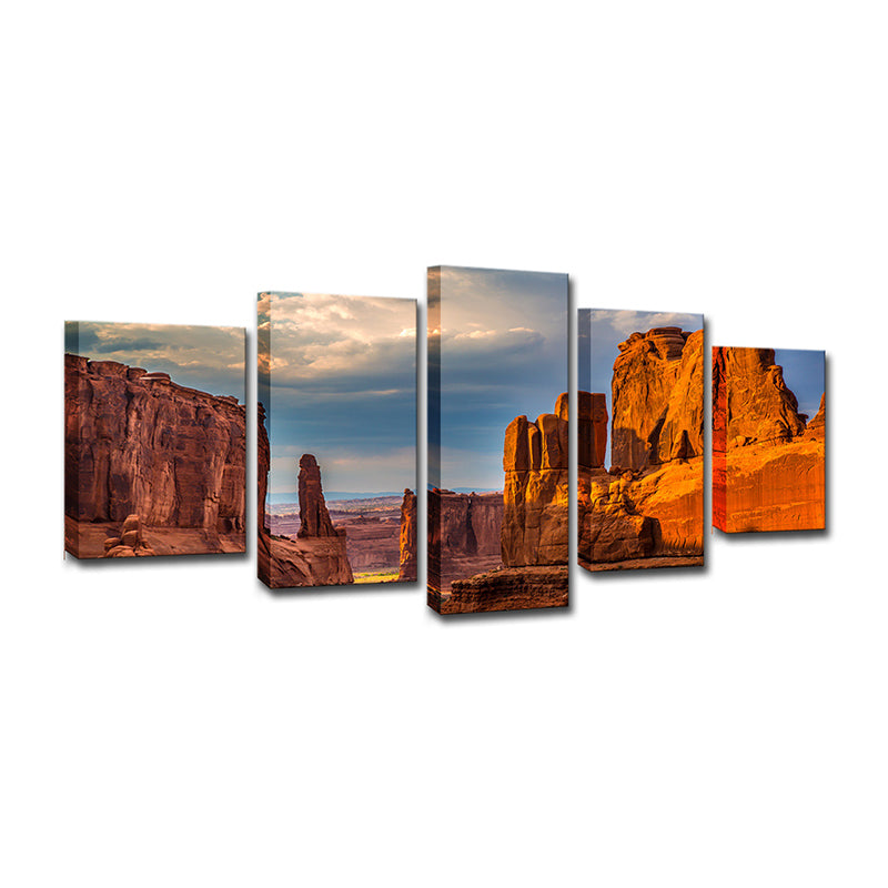 Brown Rock Park Landscape Canvas Multi-Piece Modernist Dining Room Wall Art Print