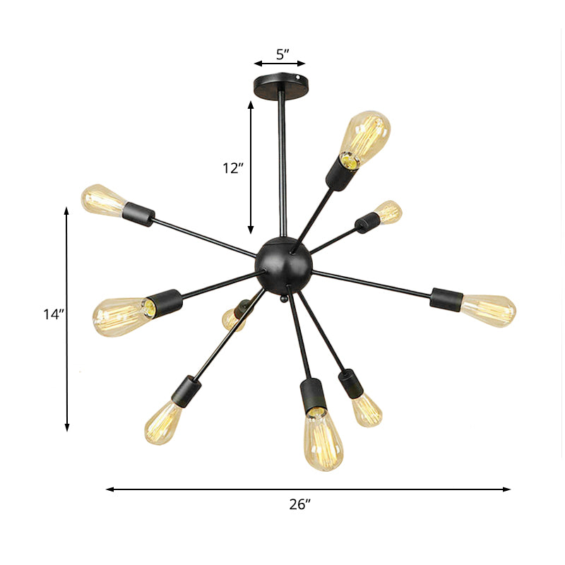 Schwarze 9/12 Lichter Kronleuchter Beleuchtung Retro Industrial Metall Sputnik Anhänger Beleuchtung für Esszimmer