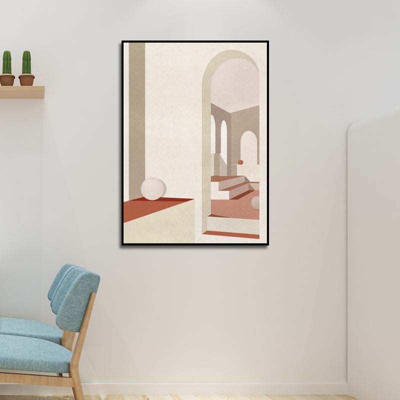 Home Interior View Art Print Contemporary Textured Living Room Wrapped Canvas in Light Color