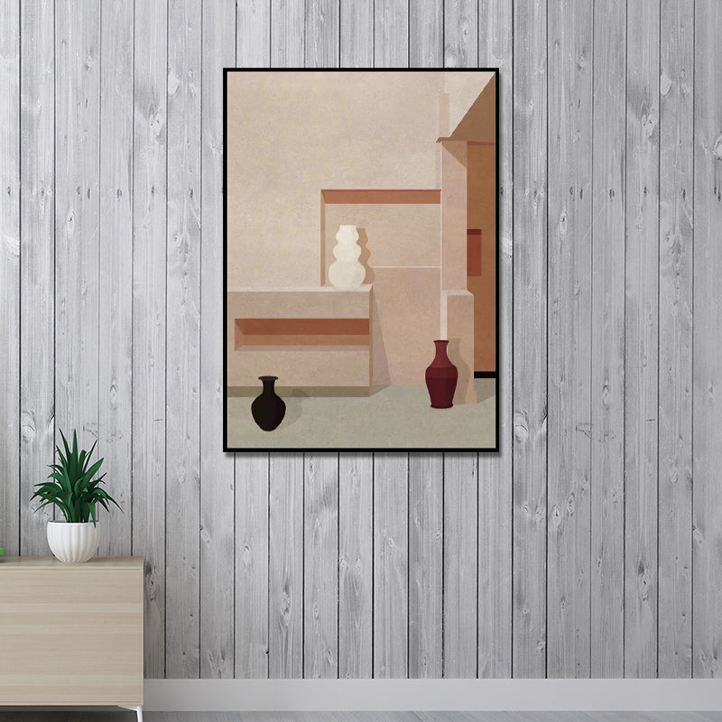 Home Interior View Art Print Contemporary Textured Living Room Wrapped Canvas in Light Color