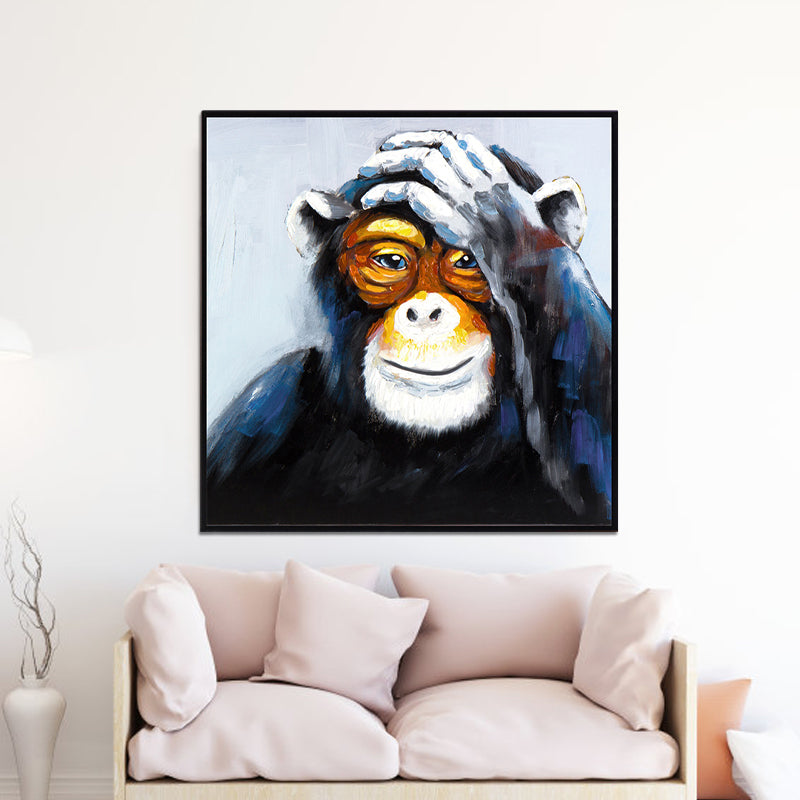 Black Orangutan Canvas Art Animal Print Modern Textured Wall Decoration for Home