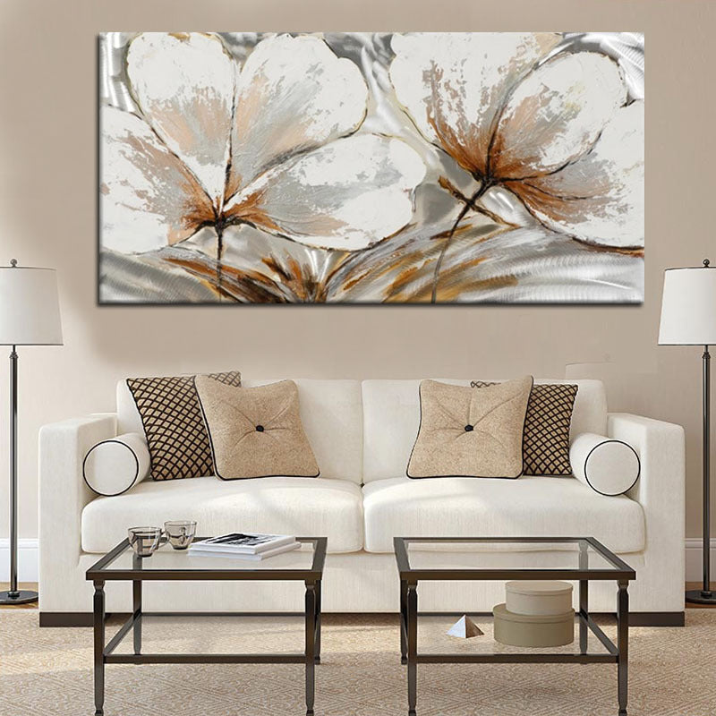 Canvas White-Brown Painting Minimalist Flower Blossom Wall Art Decor for Living Room