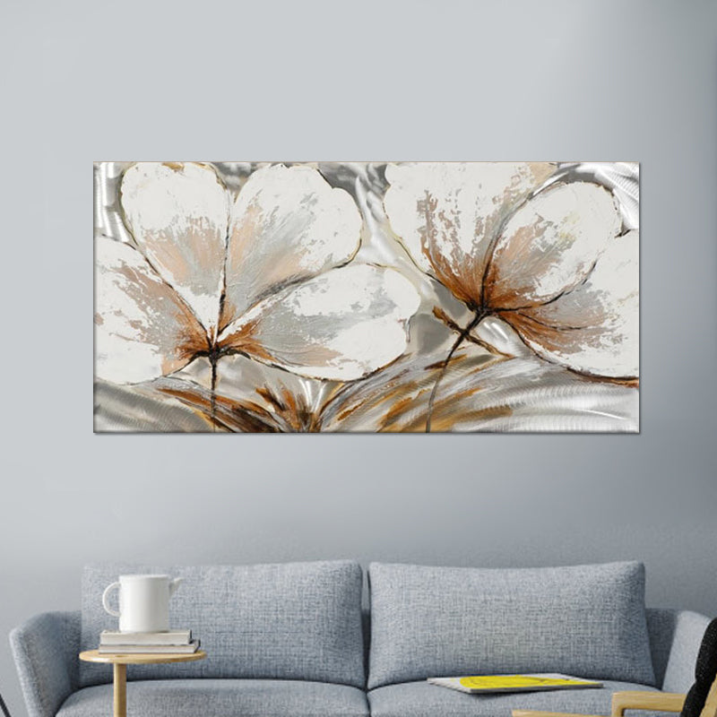 Canvas White-Brown Painting Minimalist Flower Blossom Wall Art Decor for Living Room