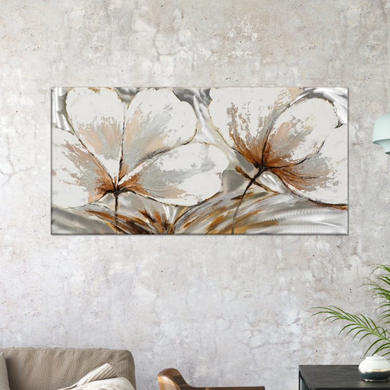 Canvas White-Brown Painting Minimalist Flower Blossom Wall Art Decor for Living Room