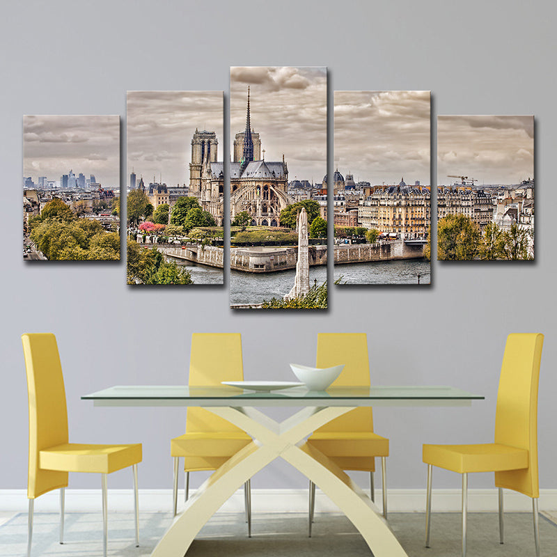 Modern Landmark Canvas Print Green Scenery of Notre-Dame De Paris Wall Art, Multi-Piece