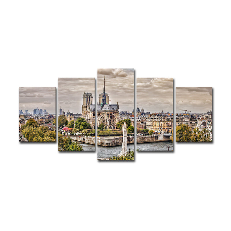 Modern Landmark Canvas Print Green Scenery of Notre-Dame De Paris Wall Art, Multi-Piece