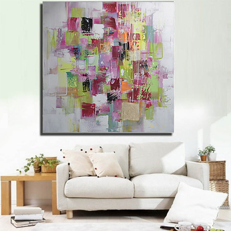 Abstract Mosaics Painting Red and Green Contemporary Art Canvas Print for Living Room