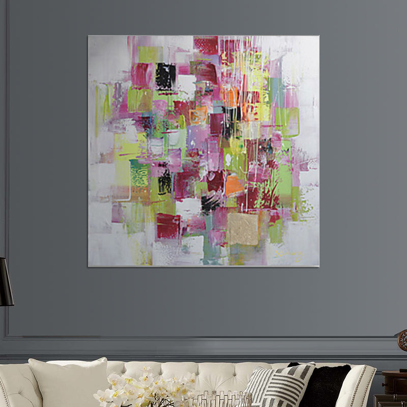 Abstract Mosaics Painting Red and Green Contemporary Art Canvas Print for Living Room