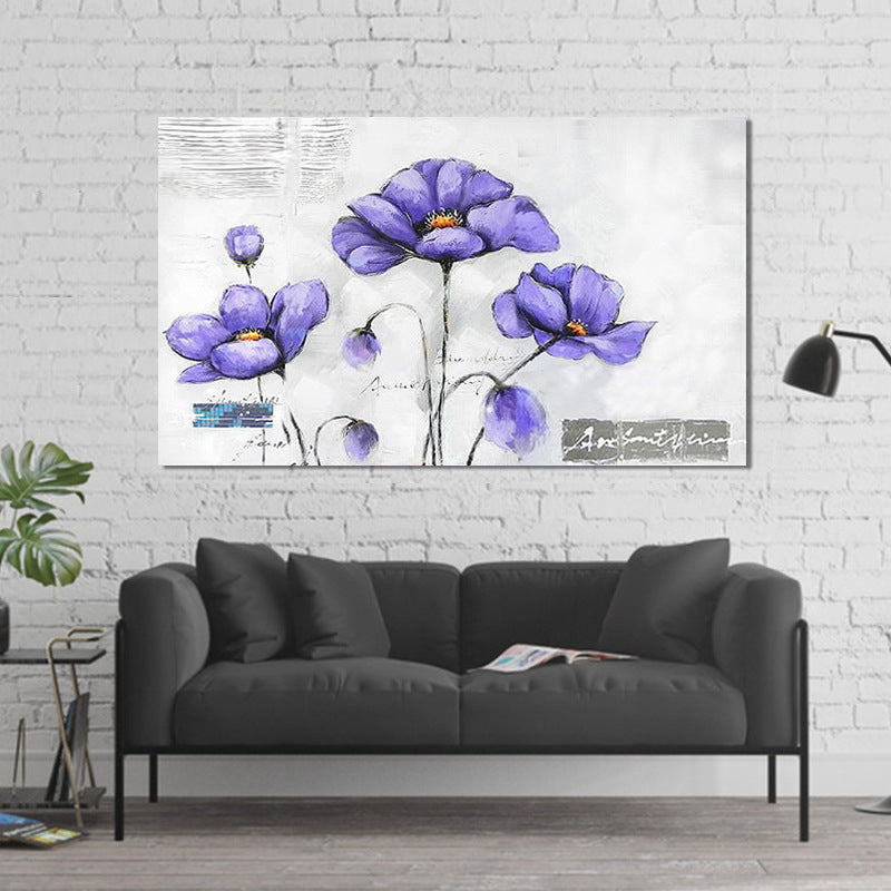 Floweret Wall Art Print for Living Room Beautiful Canvas Painting in Purple on White