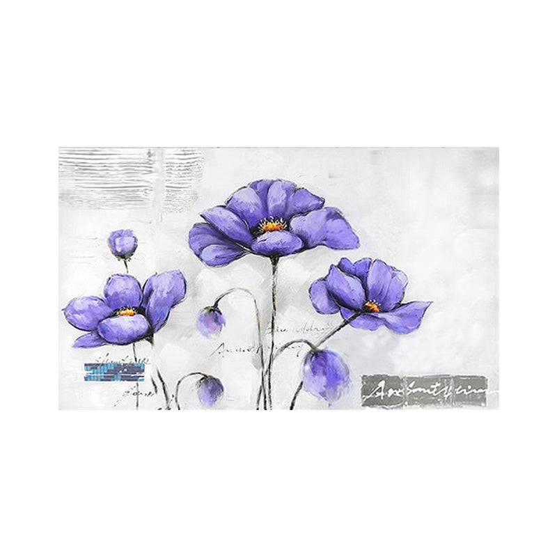 Floweret Wall Art Print for Living Room Beautiful Canvas Painting in Purple on White