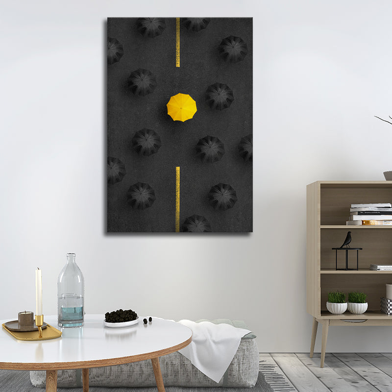 Modern Aesthetic Umbrella Art Print Canvas Textured Black Wall Decor for Dining Room