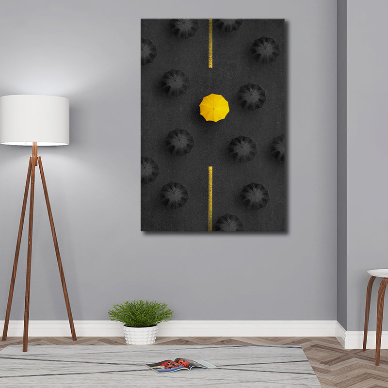 Modern Aesthetic Umbrella Art Print Canvas Textured Black Wall Decor for Dining Room