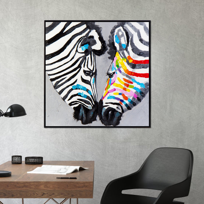 Modern Zebra Heads Wall Art Living Room Canvas Print Painting in Black and White