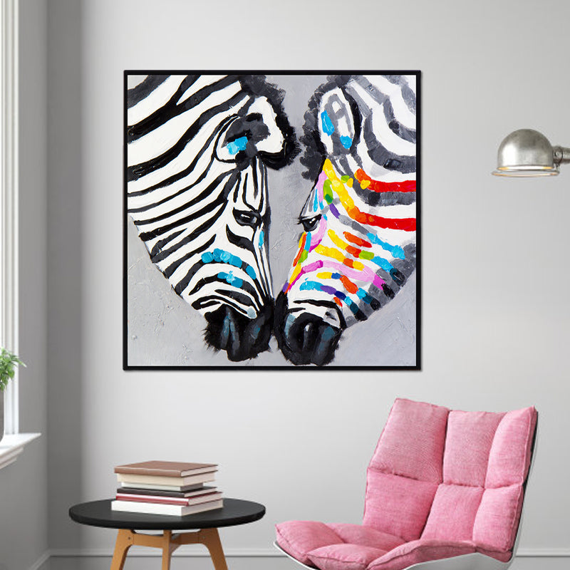 Modern Zebra Heads Wall Art Living Room Canvas Print Painting in Black and White