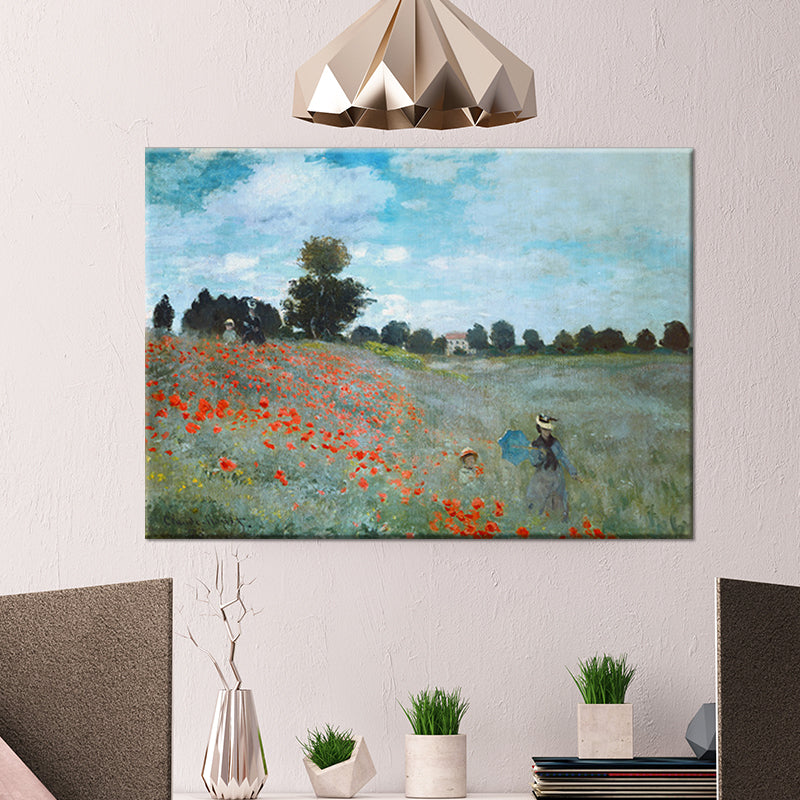 Contemporary Spring Outing Scene Painting Orange and Green Bedroom Canvas Wall Art