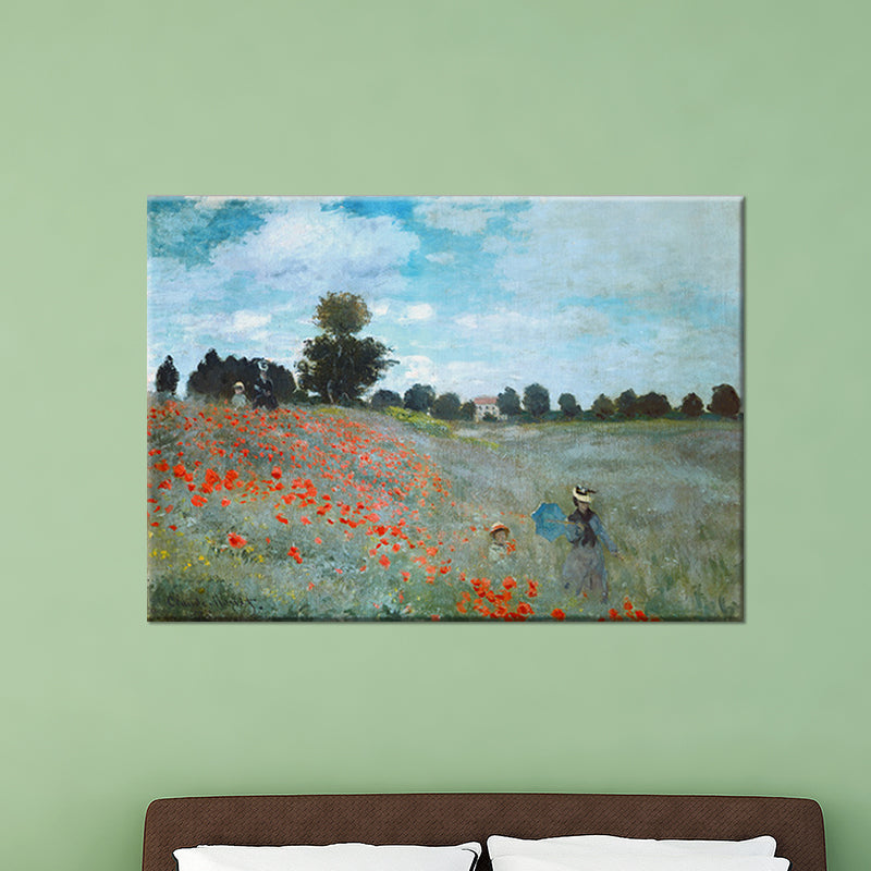 Contemporary Spring Outing Scene Painting Orange and Green Bedroom Canvas Wall Art