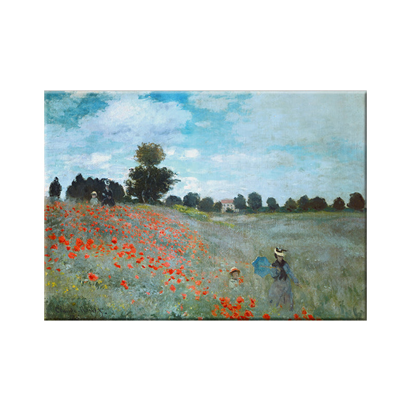 Contemporary Spring Outing Scene Painting Orange and Green Bedroom Canvas Wall Art