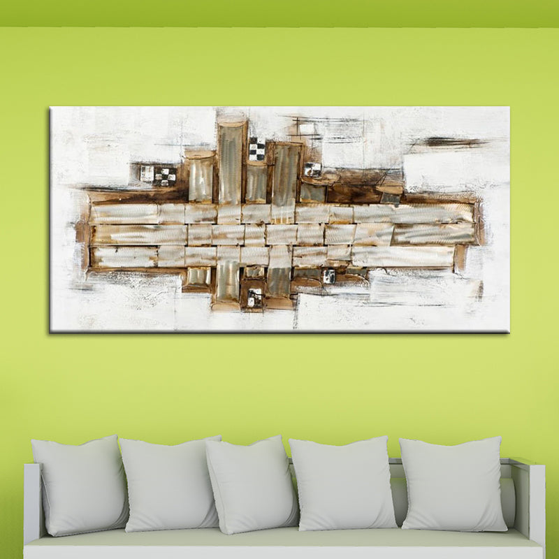 Brown Wood Canvas Art Abstract Painting Contemporary Textured Wall Decor for Home