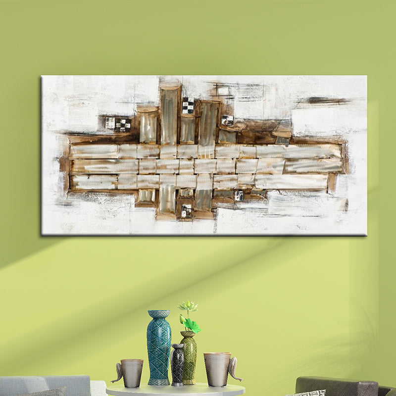 Brown Wood Canvas Art Abstract Painting Contemporary Textured Wall Decor for Home