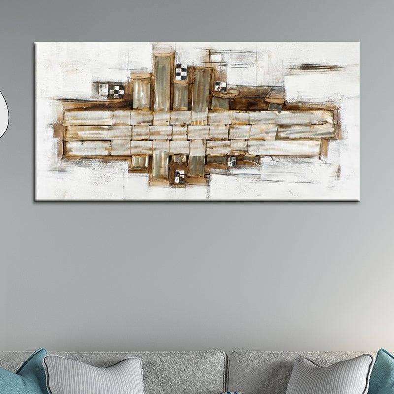 Brown Wood Canvas Art Abstract Painting Contemporary Textured Wall Decor for Home