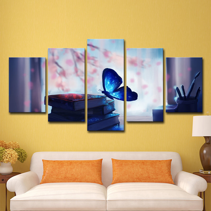 Contemporary Wall Art Blue Butterfly on Books Canvas Print for Living Room