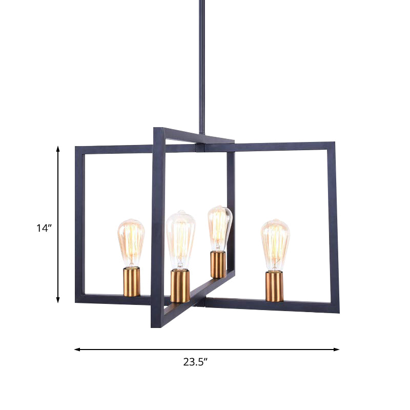 Iluminación colgante rectangular industrial 4 luces luz colgante metálica en negro para cocina