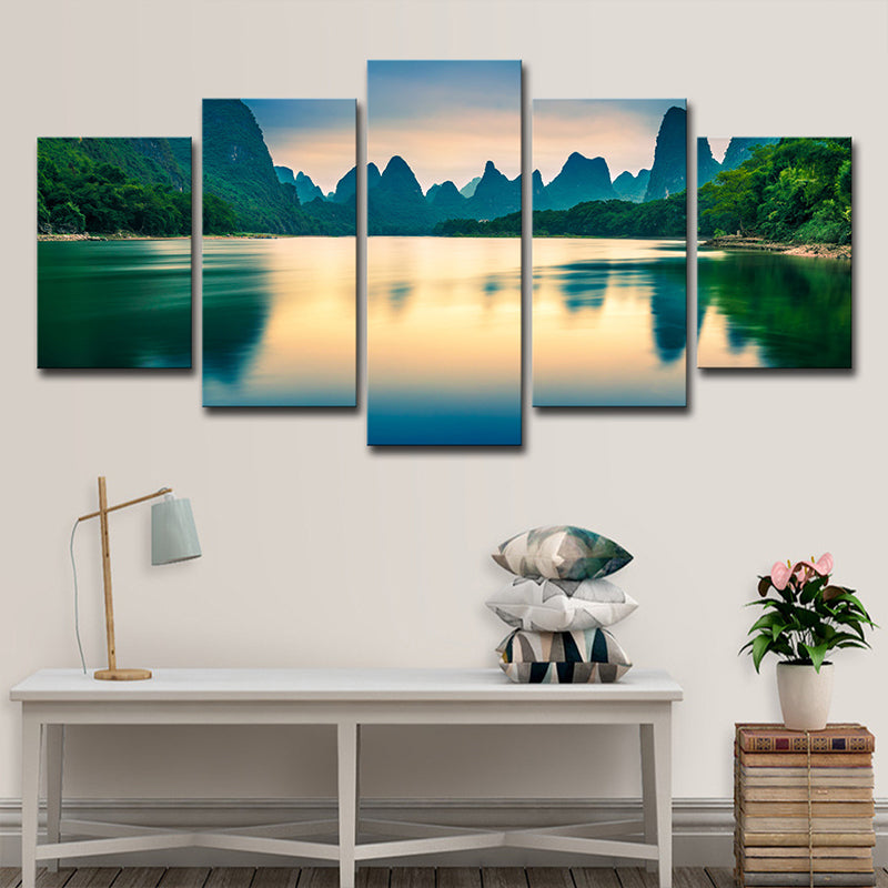 Green Mountains and River Canvas Multi-Piece Modernist Living Room Wall Art