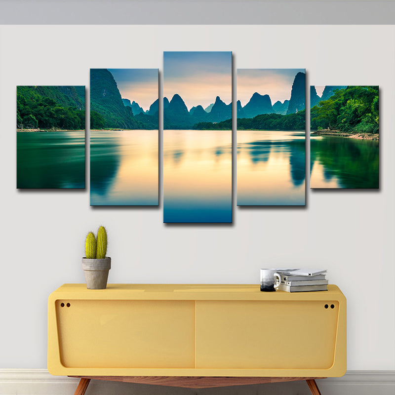 Green Mountains and River Canvas Multi-Piece Modernist Living Room Wall Art