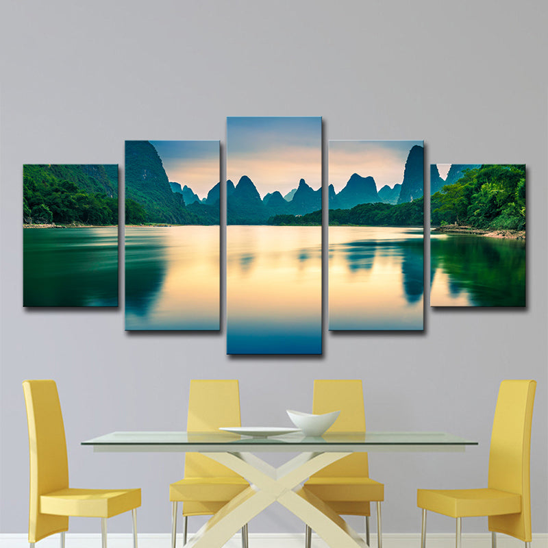 Green Mountains and River Canvas Multi-Piece Modernist Living Room Wall Art