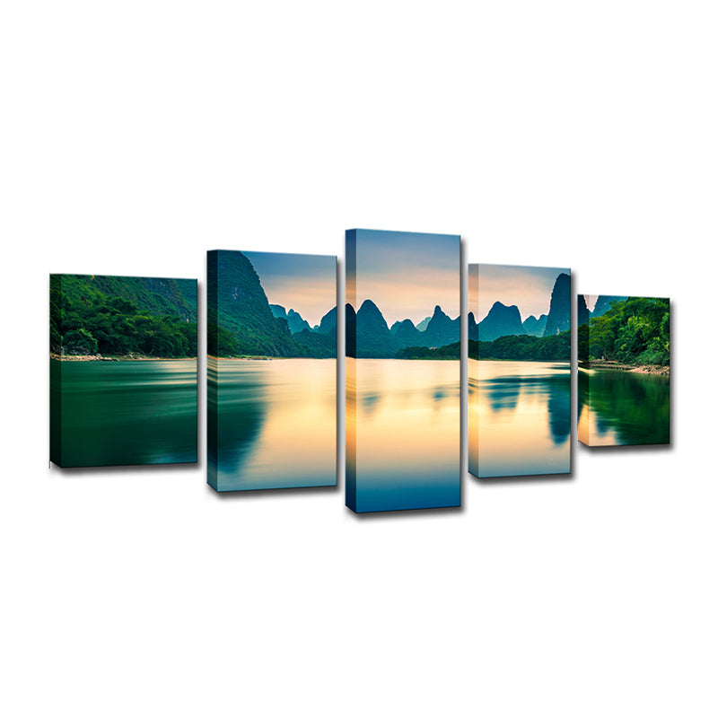 Green Mountains and River Canvas Multi-Piece Modernist Living Room Wall Art