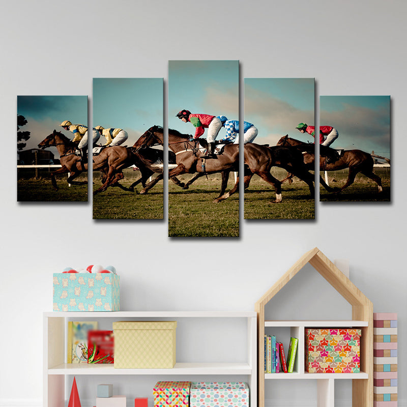 Modern Horse Racing Canvas Art Brown Sports Game Wall Decoration for Living Room