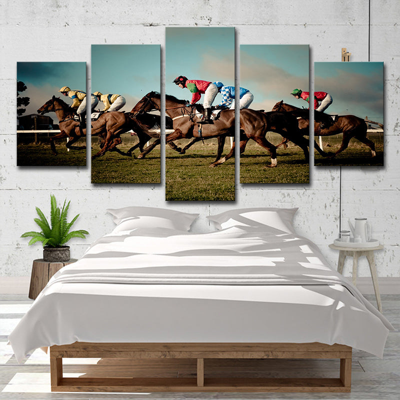 Modern Horse Racing Canvas Art Brown Sports Game Wall Decoration for Living Room