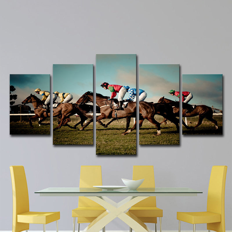 Modern Horse Racing Canvas Art Brown Sports Game Wall Decoration for Living Room