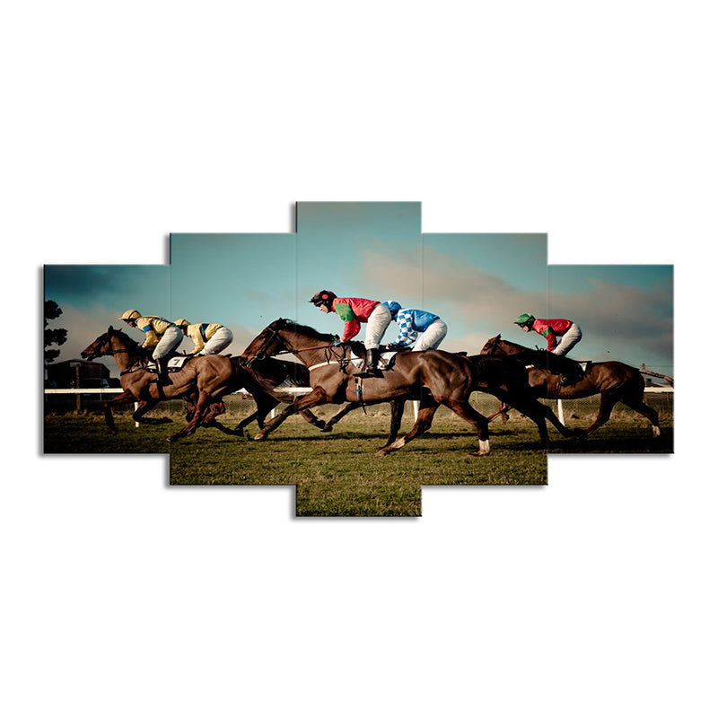 Modern Horse Racing Canvas Art Brown Sports Game Wall Decoration for Living Room